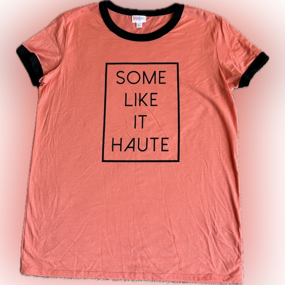 LuLaRoe Peach Graphic Liv Tee with Black Trim